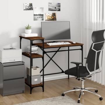 Brown Oak Desk with Shelves - Industrial Style 105x50x90 cm