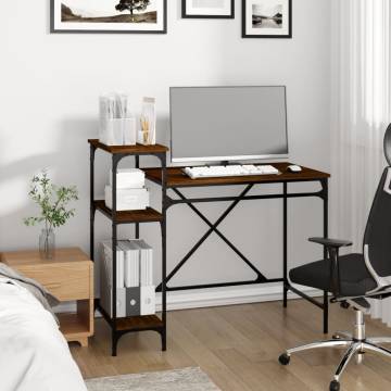 Brown Oak Desk with Shelves - Industrial Style 105x50x90 cm