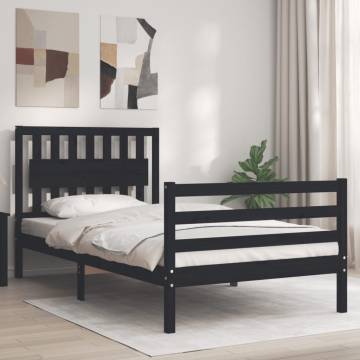 Stylish Black Bed Frame with Headboard - 100x200 cm Pine Wood