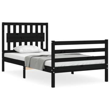 Stylish Black Bed Frame with Headboard - 100x200 cm Pine Wood