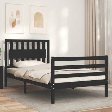 Stylish Black Bed Frame with Headboard - 100x200 cm Pine Wood