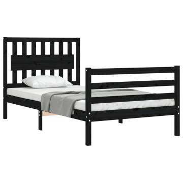 Stylish Black Bed Frame with Headboard - 100x200 cm Pine Wood