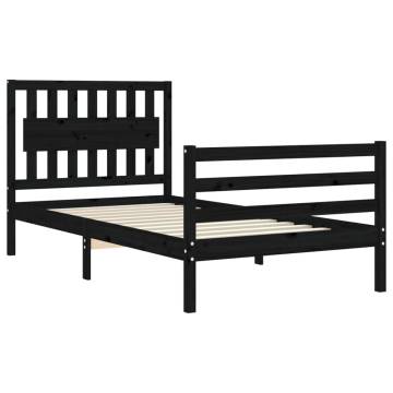 Stylish Black Bed Frame with Headboard - 100x200 cm Pine Wood