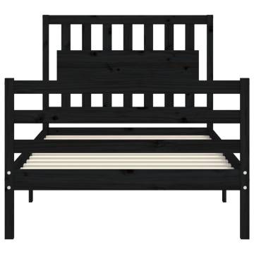 Stylish Black Bed Frame with Headboard - 100x200 cm Pine Wood