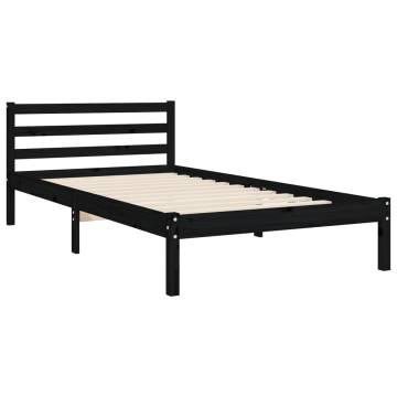 Stylish Black Bed Frame with Headboard - 100x200 cm Pine Wood