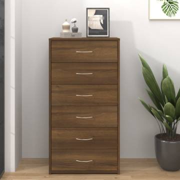 Stylish Brown Oak Sideboard with 6 Drawers - 50x34x96 cm