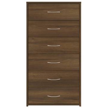 Stylish Brown Oak Sideboard with 6 Drawers - 50x34x96 cm