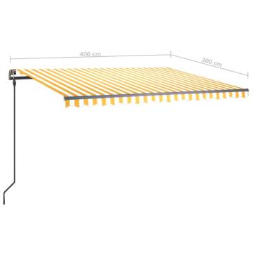 Manual Retractable Awning with LED - 4x3m Yellow & White