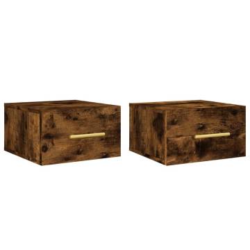 Wall-mounted Bedside Cabinets - Smoked Oak, 2 pcs | HipoMarket