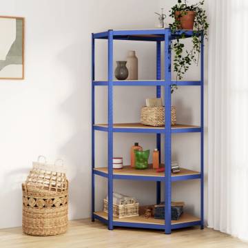 5-Layer Corner Shelf - Blue Steel & Engineered Wood