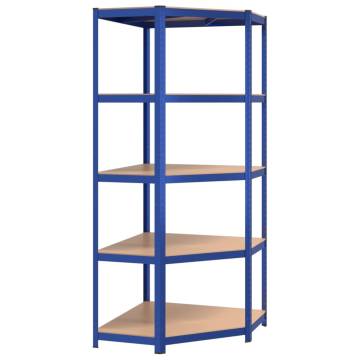 5-Layer Corner Shelf - Blue Steel & Engineered Wood