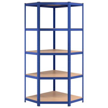 5-Layer Corner Shelf - Blue Steel & Engineered Wood