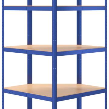 5-Layer Corner Shelf - Blue Steel & Engineered Wood