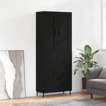 Stylish Highboard in Black | 69.5x34x180 cm Engineered Wood