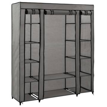 Wardrobe with Compartments & Rods - Grey 150x45x176 cm