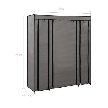 Wardrobe with Compartments & Rods - Grey 150x45x176 cm