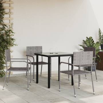 5 Piece Garden Dining Set - Grey & Black Rattan/Steel