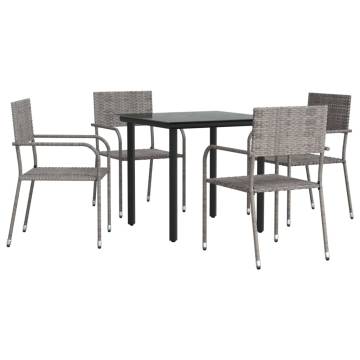 5 Piece Garden Dining Set - Grey & Black Rattan/Steel