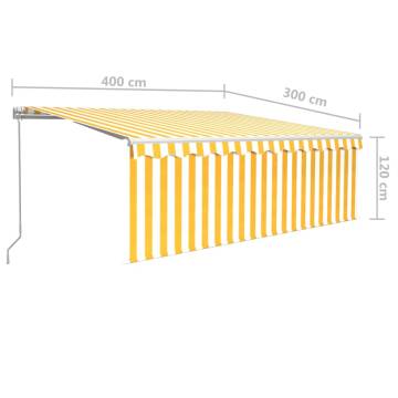 Yellow & White Manual Retractable Awning with LED - 4x3m