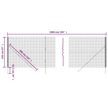 Wire Mesh Fence Green 2.2x10 m - Galvanised Steel | HipoMarket