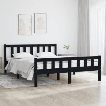 Black Solid Wood Bed Frame 140x190 cm - Hipomarket