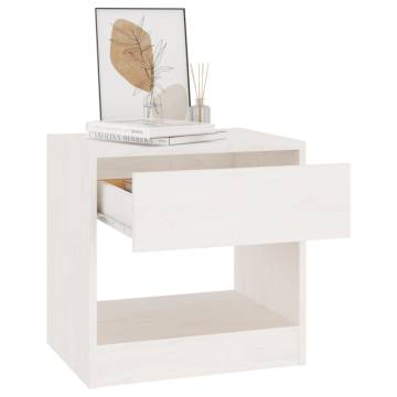 Elegant White Bedside Cabinet - 40x31x40 cm Solid Pinewood