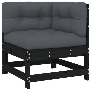 Stylish Black Corner Sofa with Cushions | Solid Pine Wood