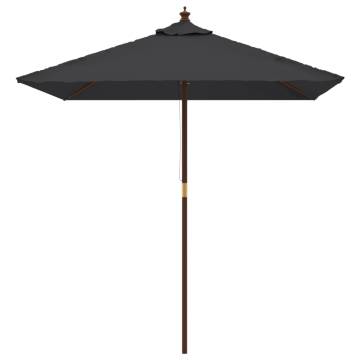 Garden Parasol with Wooden Pole - Black 198x198 cm