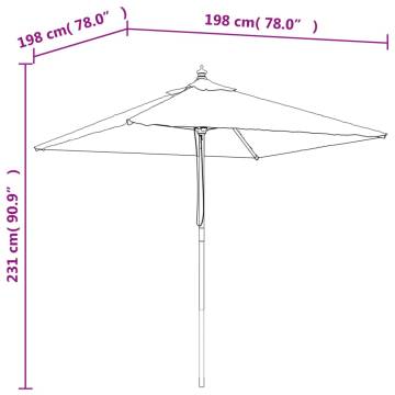 Garden Parasol with Wooden Pole - Black 198x198 cm