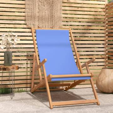 Folding Beach Chair Solid Wood Teak - Blue Comfort