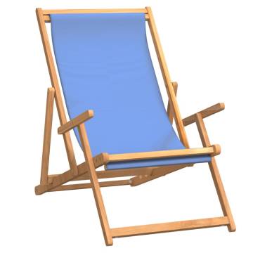 Folding Beach Chair Solid Wood Teak - Blue Comfort