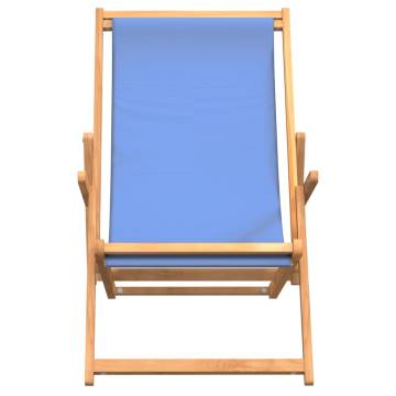 Folding Beach Chair Solid Wood Teak - Blue Comfort