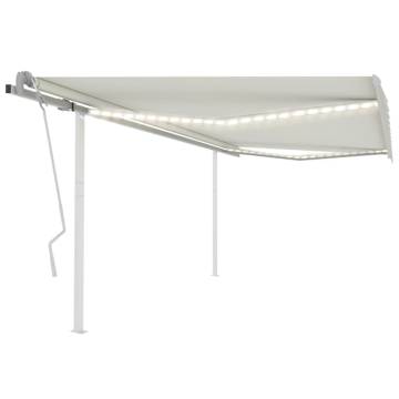 Manual Retractable Awning with LED 4x3 m Cream - Hipomarket