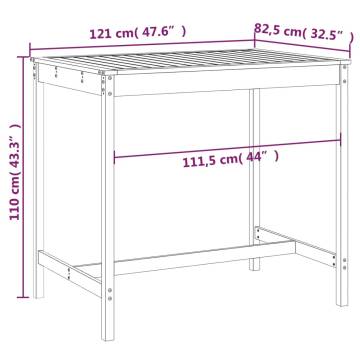 Garden Table Grey 121x82.5x110 cm - Solid Pine Wood