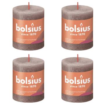 Bolsius Rustic Pillar Candles Shine - 4 pcs Taupe | HipoMarket