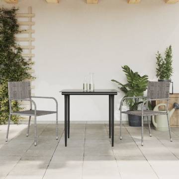 3 Piece Garden Dining Set - Grey & Black Poly Rattan | HipoMarket