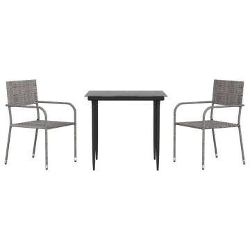 3 Piece Garden Dining Set - Grey & Black Poly Rattan | HipoMarket