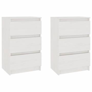 Elegant White Bedside Cabinets - 2 pcs Solid Pine Wood