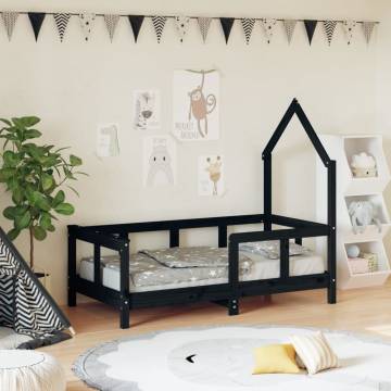 Kids Bed Frame Black - Solid Pine Wood 70x140 cm | Hipomarket