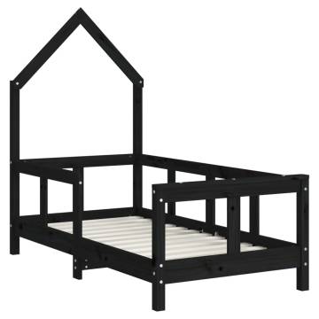 Kids Bed Frame Black - Solid Pine Wood 70x140 cm | Hipomarket