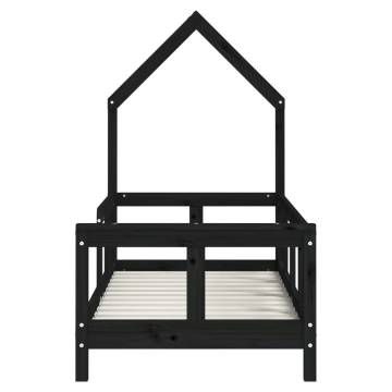 Kids Bed Frame Black - Solid Pine Wood 70x140 cm | Hipomarket