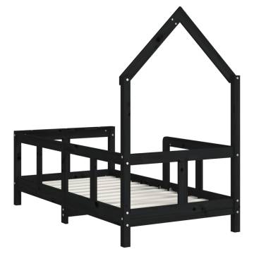 Kids Bed Frame Black - Solid Pine Wood 70x140 cm | Hipomarket