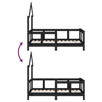 Kids Bed Frame Black - Solid Pine Wood 70x140 cm | Hipomarket