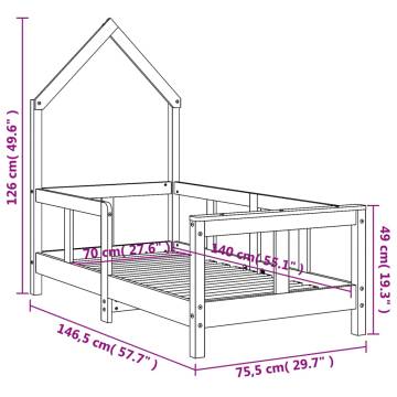 Kids Bed Frame Black - Solid Pine Wood 70x140 cm | Hipomarket