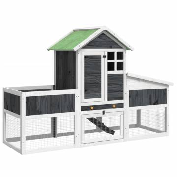 Rabbit Hutch Grey 170x63x113 cm - Solid Pine Wood | HipoMarket