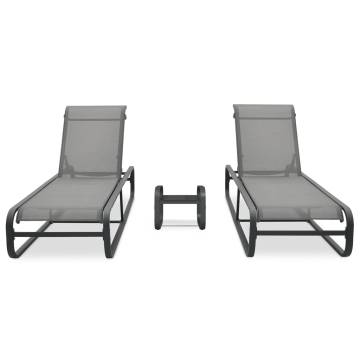 Sun Loungers Set: 2 pcs with Table - Textilene & Aluminium