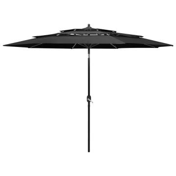 3-Tier Anthracite Parasol with Aluminium Pole - 3 m