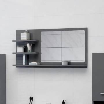 High Gloss Grey Bathroom Mirror - 90x10.5x45 cm | HipoMarket