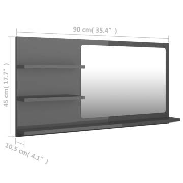 High Gloss Grey Bathroom Mirror - 90x10.5x45 cm | HipoMarket