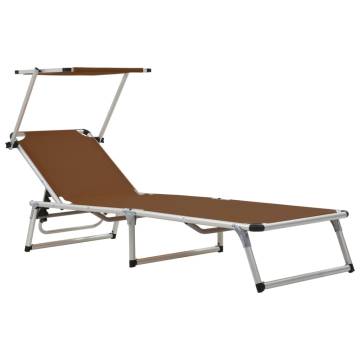 Folding Sun Lounger with Roof - Aluminium & Textilene Brown